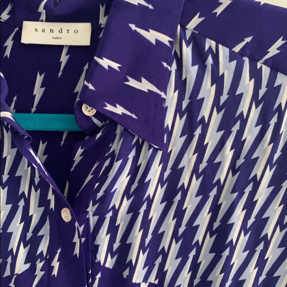 Sandro Blue and White Lightning-Print Button-Down Shirt - Picture 4 of 4